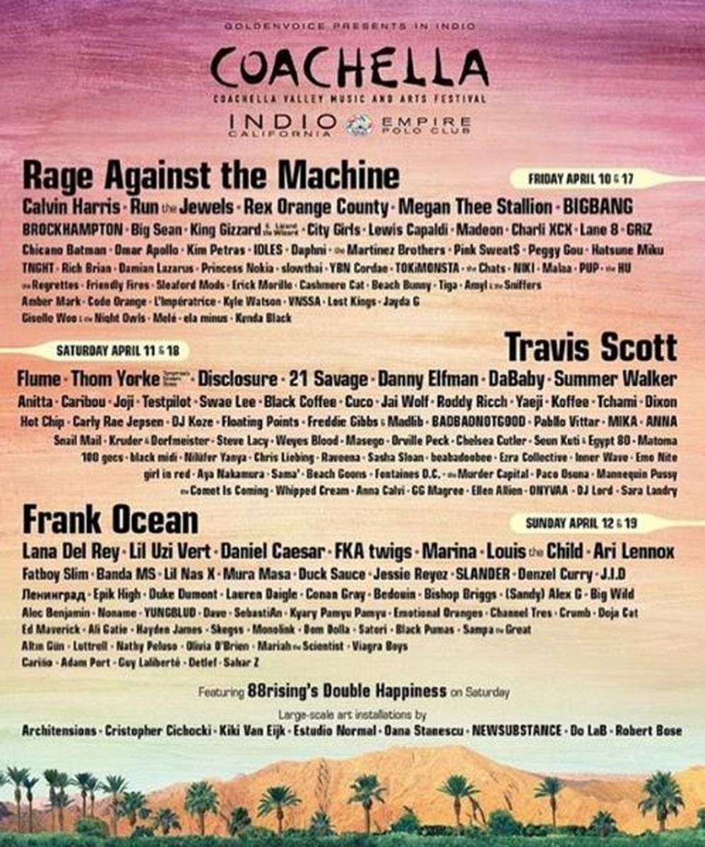 Cartaz com as atrações do Coachella — Foto: Reprodução/ Instagram